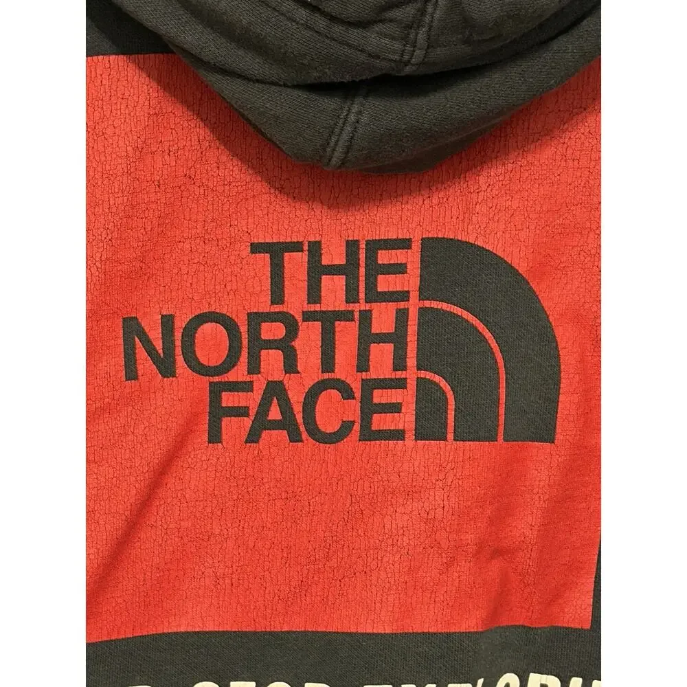 North Face Men Sz Small Black Hoodie Red Logo Never Stop Exploring Outdoor
